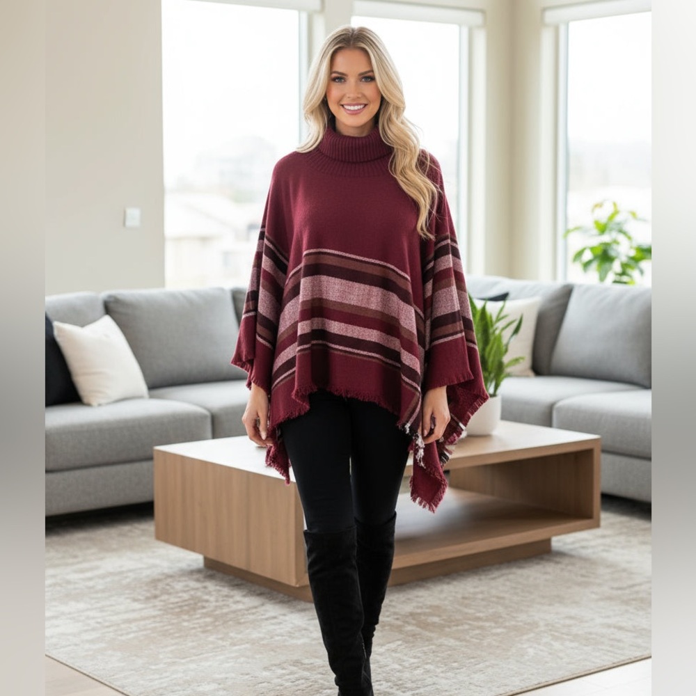 NEW Womens Neutral Brown Plaid Poncho, Warm Shrug, Winter Shawl